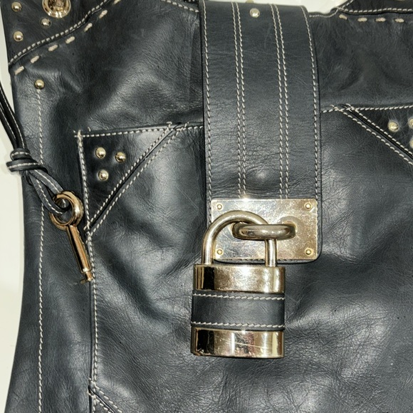 Vintage Italian Bleack/Gold Leather Convertable Bag - Picture 3 of 7